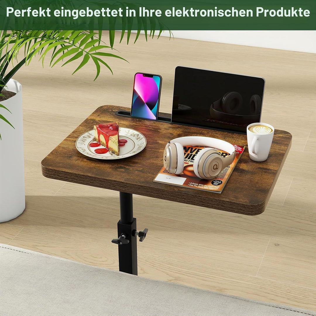 IBUYKE Beistelltisch C Form, 360° Rotierbarer und Höhenverstellbar Sofatisch, Couchtisch für schmale