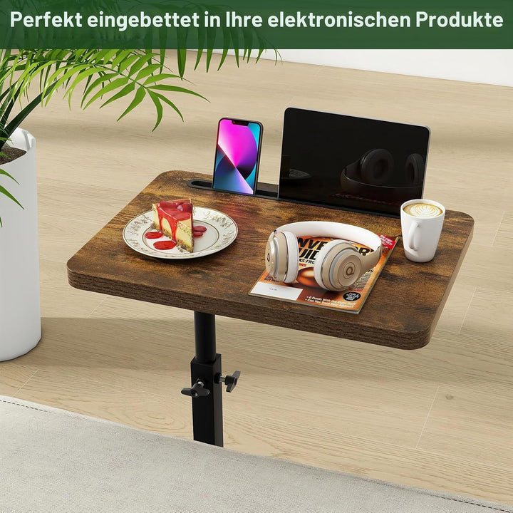 IBUYKE Beistelltisch C Form, 360° Rotierbarer und Höhenverstellbar Sofatisch, Couchtisch für schmale