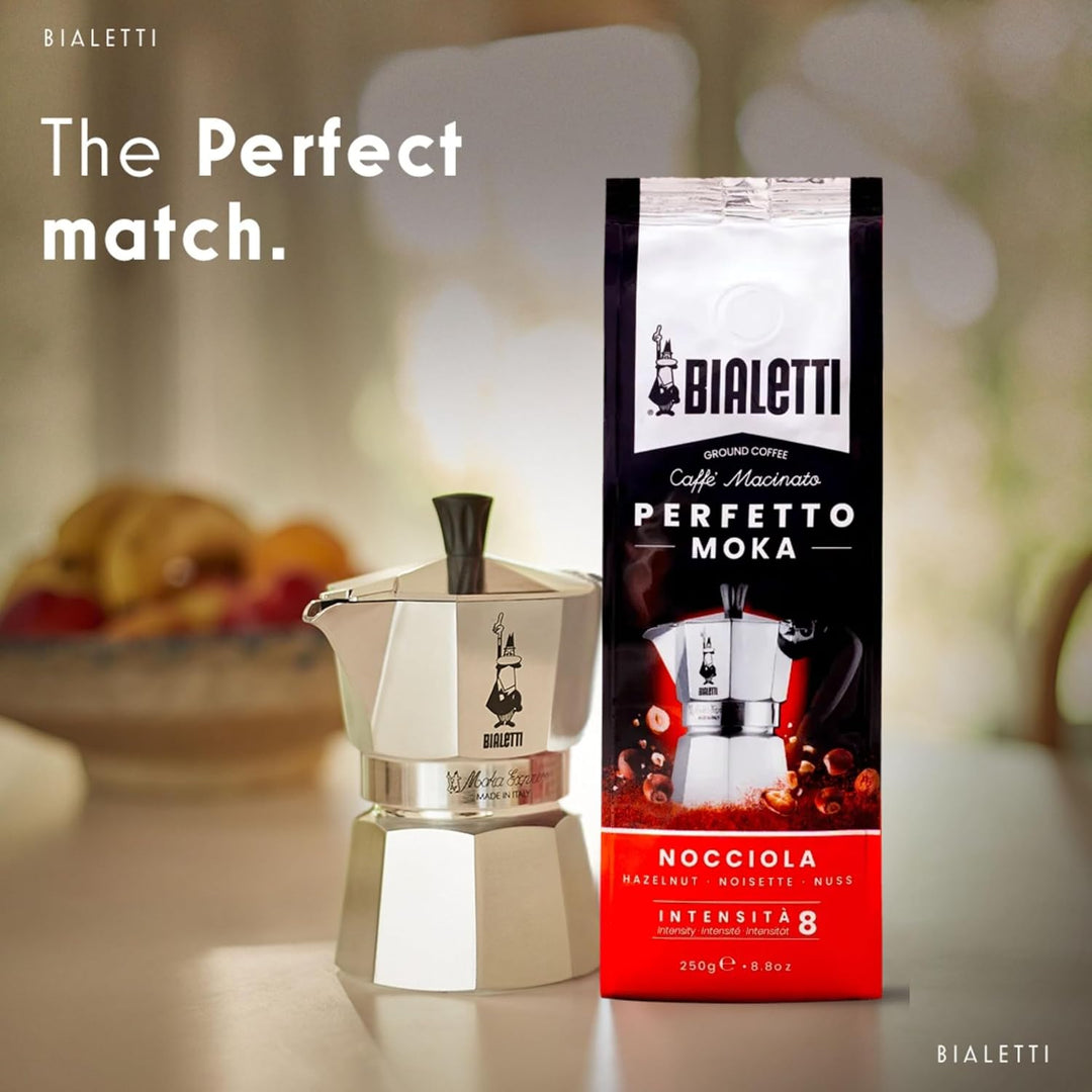 Bialetti - Perfetto Moka Nocciola: Gemahlener Kaffee mit mittlerer Röstung, Haselnuss-Aroma, 250g x