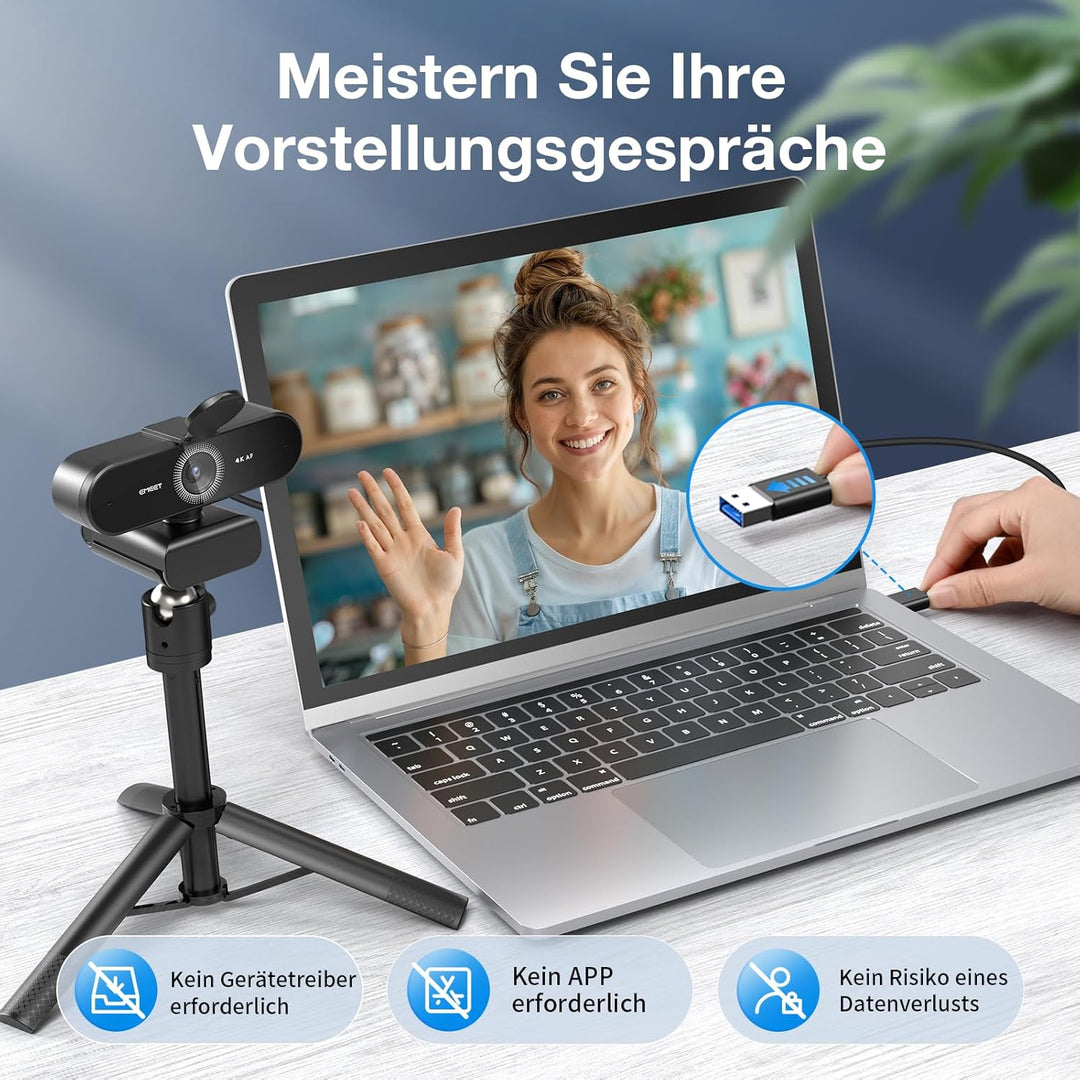 EMEET Webcam 4K, NOVA 4K mit Ständer, 2 Mikrofon mit Rauschunterdrückung, Ultra HD-Webcam mit 73° We