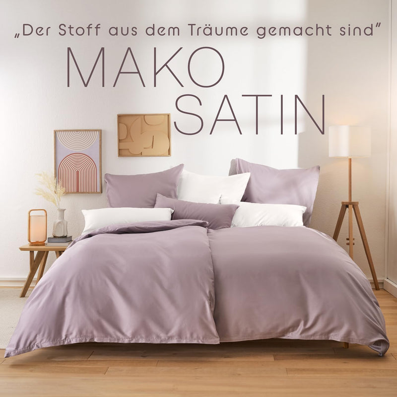 Blumtal Mako Satin Bettwäsche 155x220 & 80x80 Kissenbezug Grau - Oeko Tex Zertifiziert - Satin Bettw