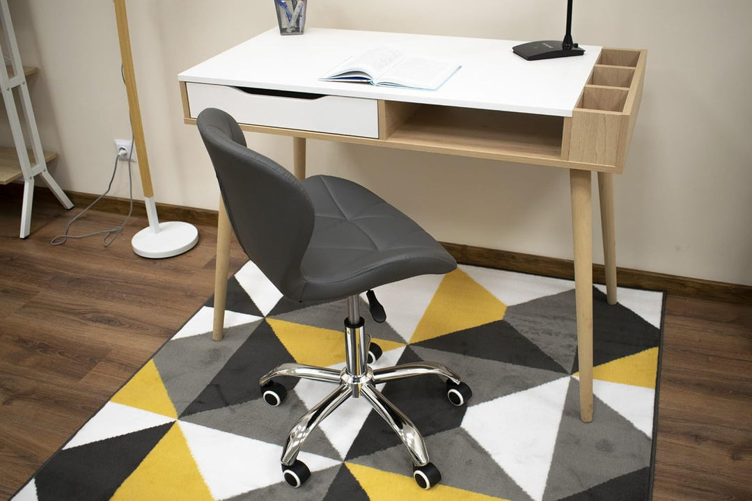 NMK HOME Drehstuhl mit Rollen - Höhenverstellbar Polsterstuhl - Home Office Samt Stuhl mit Geometris