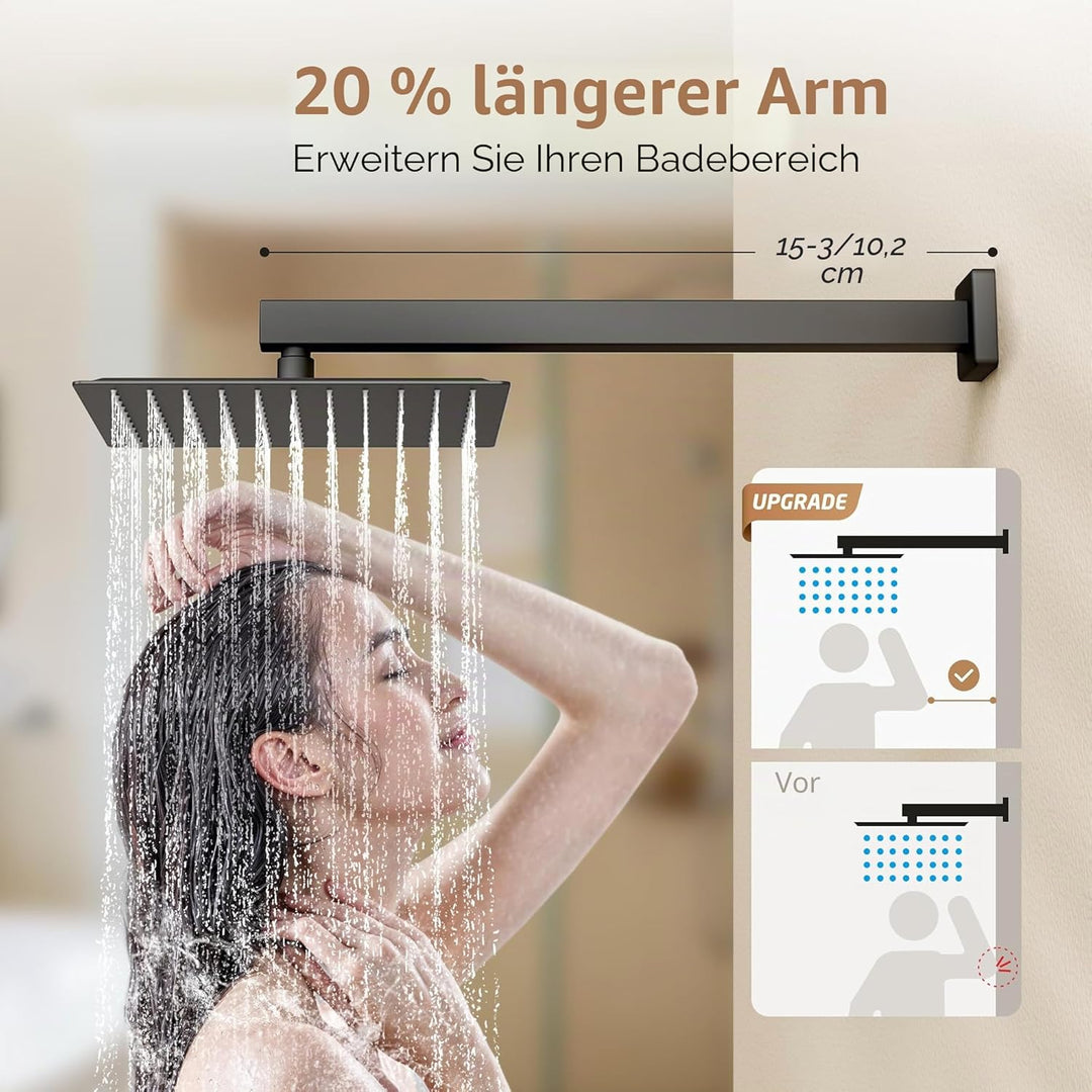 KES Unterputz Duscharmatur Set Duschkopf Regendusche Schwarz 3 Funktionen mit Handbrause Duschschlau