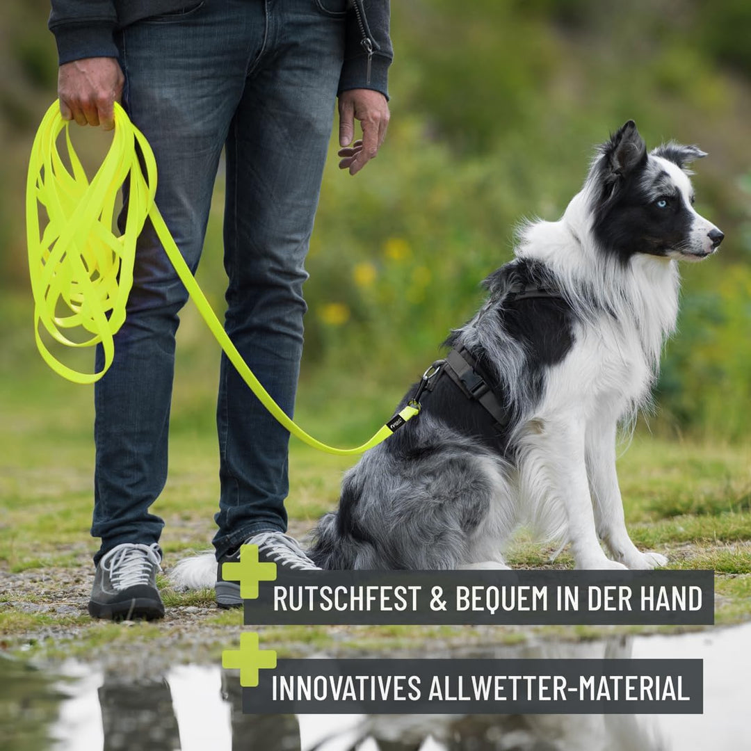 ReaVET Schleppleine für Hunde 10 Meter, Neon Gelb I Robuste & wasserfeste Hundeleine lang I Übungsle