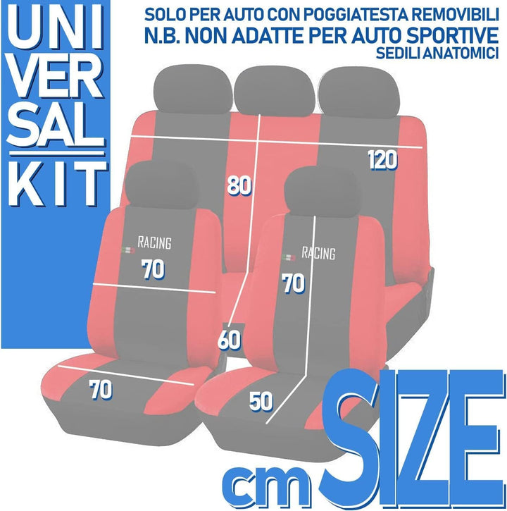 Universal Autositzbezüge Made in Italy – Racing – Rückenlehne mit 2 Reissverschlüssen – kompatible A