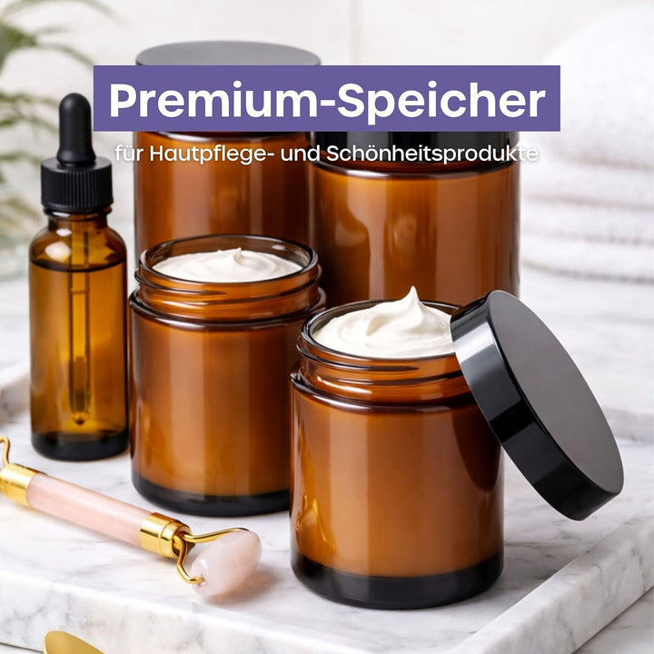 volila Braunglas Salbentiegel Gläschen mit Deckel (240ml x 12 Stück) - Glastiegel Creme Dosen zum Be