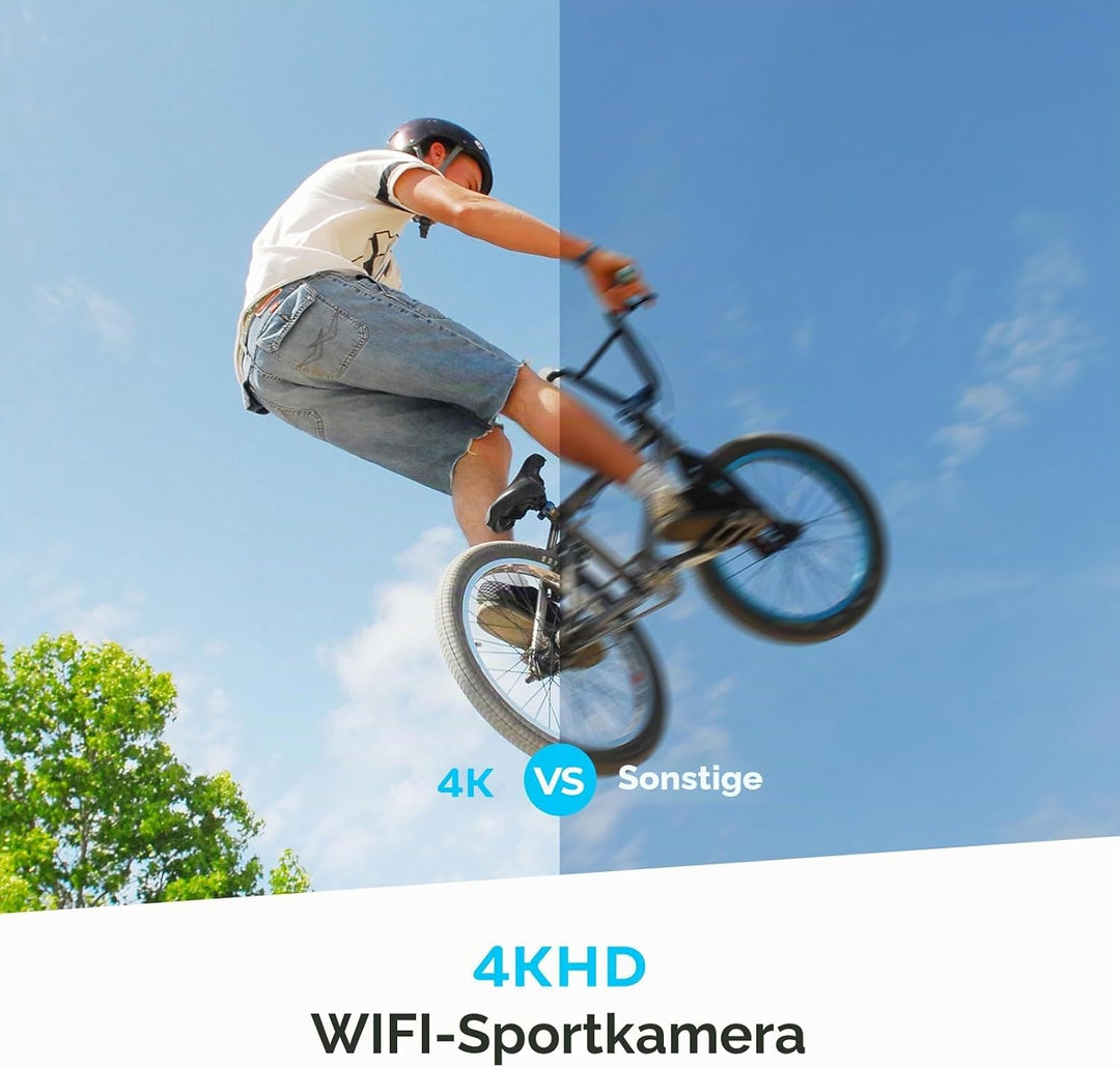 4K Action Cam mit 64G SD Card, 40M Unterwasserkamera WiFi 170° Helmkamera HD 20MP Wasserdicht Action