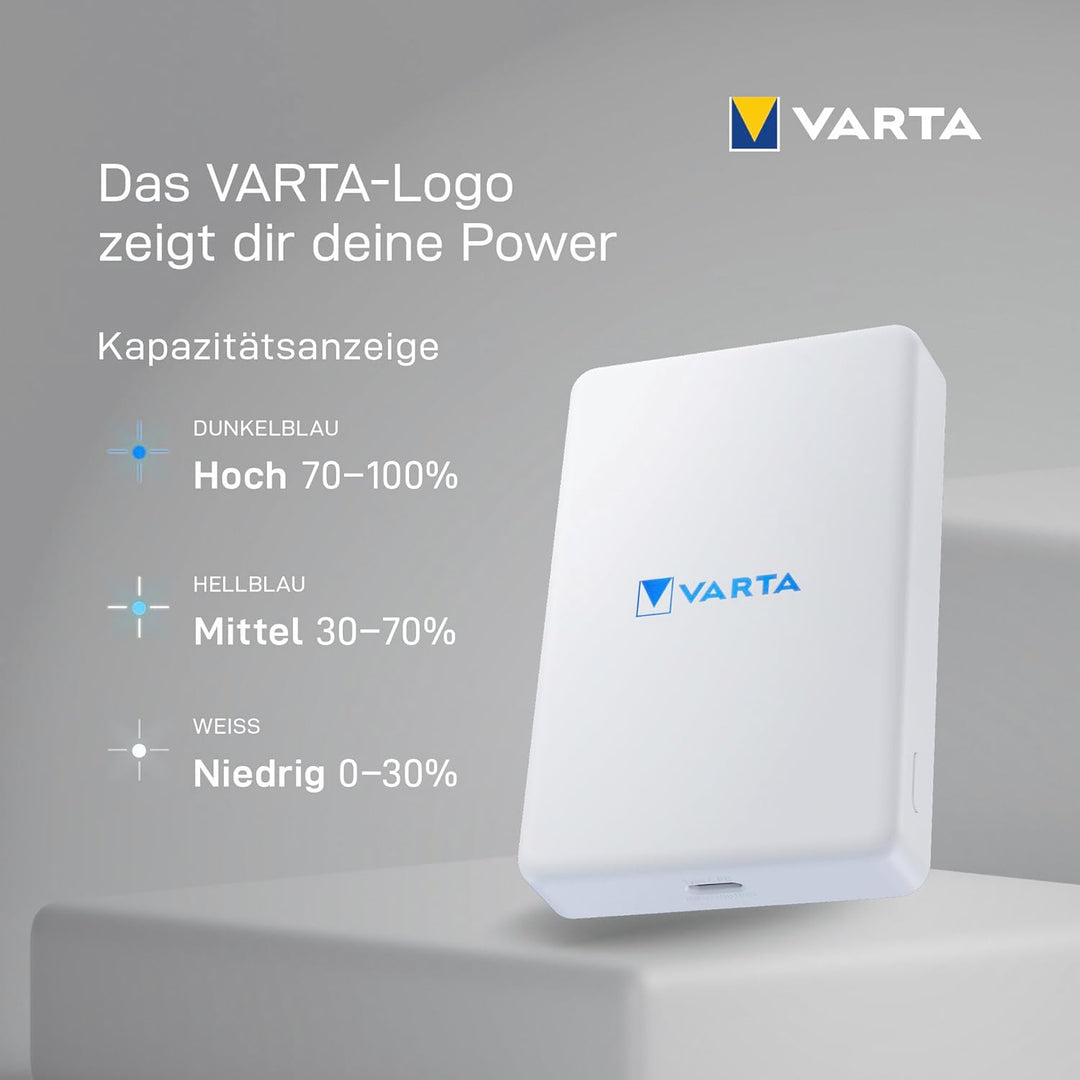 VARTA Mag Pro Wireless Powerbank 5000 mAh White, Box Mag Pro 5000 weiss, Mag Pro 5000 weiss