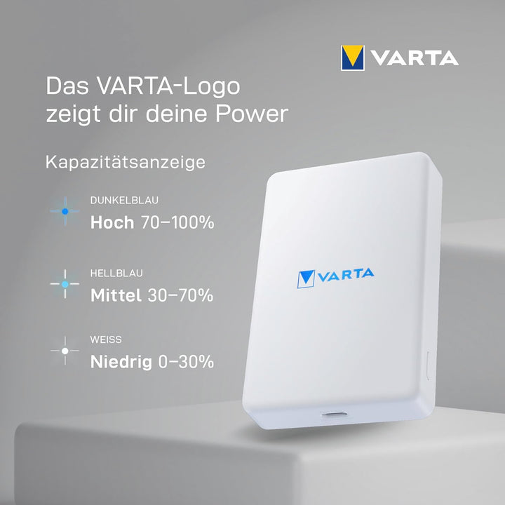 VARTA Mag Pro Wireless Powerbank 5000 mAh White, Box Mag Pro 5000 weiss, Mag Pro 5000 weiss
