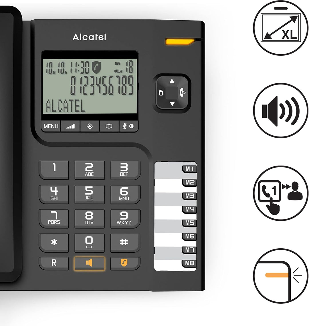 Alcatel T78, schnurgebundenes Festnetztelefon für Heim und Büro, grosses Display, 8 Direktwahltasten