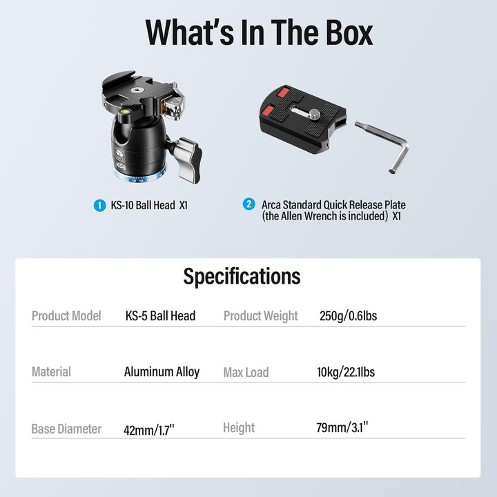 SIRUI KS-5 Kugelkopf Low Profile für Stativ, 29 mm 360° Panorama Aluminium Stativkopf für Kamera, Ca