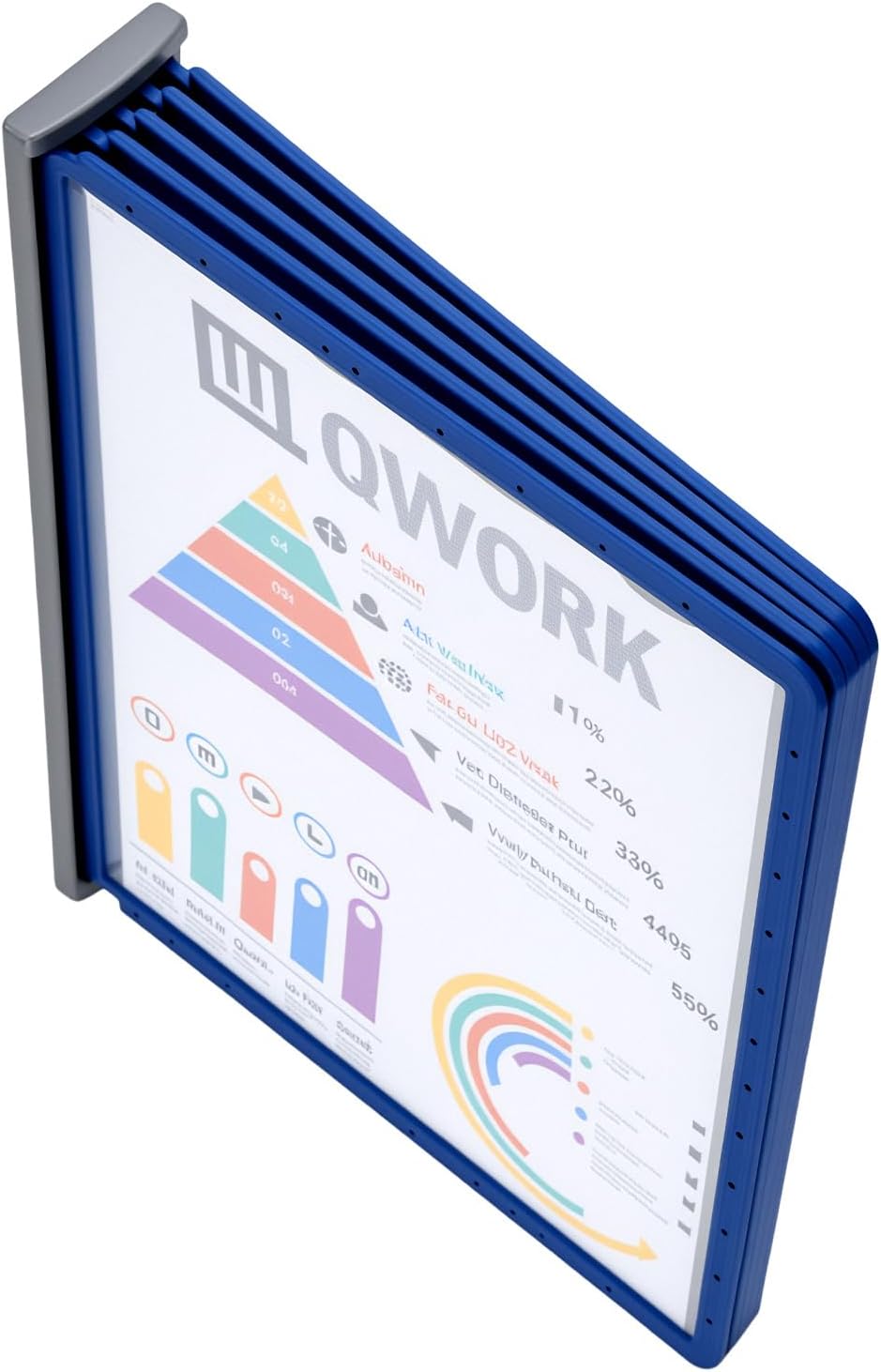 QWORK® Magnetischer Wand Sichttafelsystem mit 5 Sichttafeln A4 in Blau für Messehallen, Restaurants,
