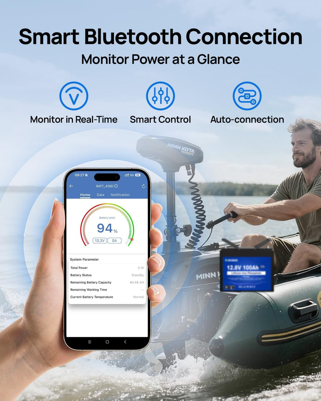 DCHOUSE 12V 100Ah LiFePO4 Bluetooth Lithium Batterie, Schutz bei niedriger Temperatur, Gruppe 31 Lit