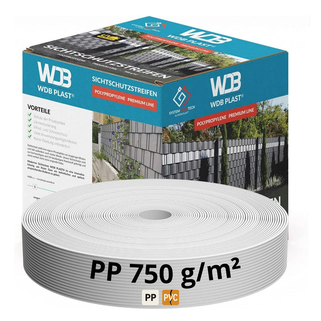 WDB - Sichtschutzstreifen für Doppelstabmatten Sichtschutz Zaun - 4,75 cm x 50 m - Hart PP Windschut