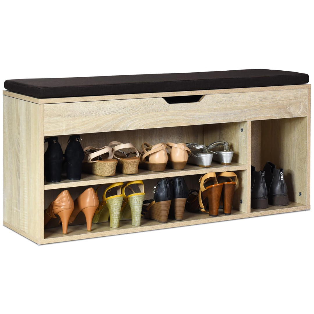 COSTWAY Schuhbank mit Sitzfläche und Stauraum, 104 x 30 x 48 cm, Garderobenbank Schuhregal Holz, Sch
