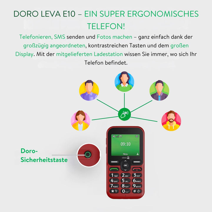 DORO Telefon – Doro Leva E10 – 4G Handy für Senioren – 2,4 Zoll Querformat-Display, kontrastreiche T