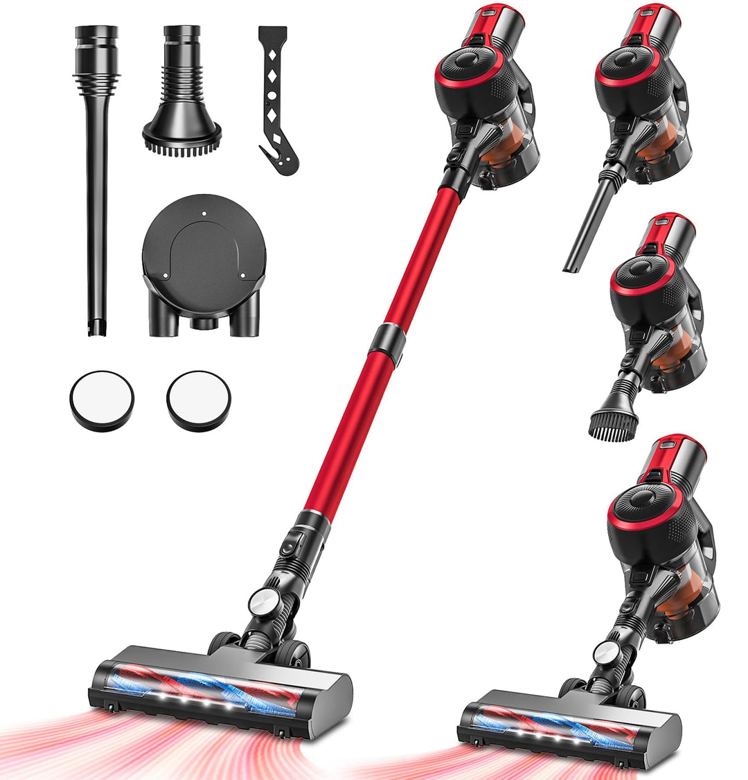 VEGREM Akku Staubsauger 25Kpa, Staubsauger Kabellos 160W mit 2 Saugmodi, LED-Leuchten, Cordless Vacu