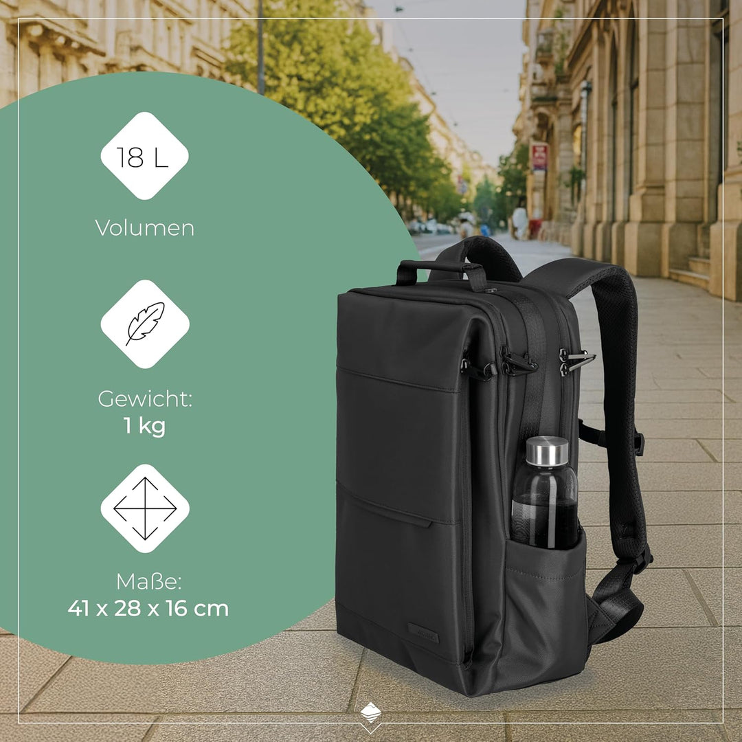 Travelite Handgepäck Rucksack, Laptop Rucksack 15,6 Zoll, WORKFLOW Reiserucksack aus recyceltem Mate