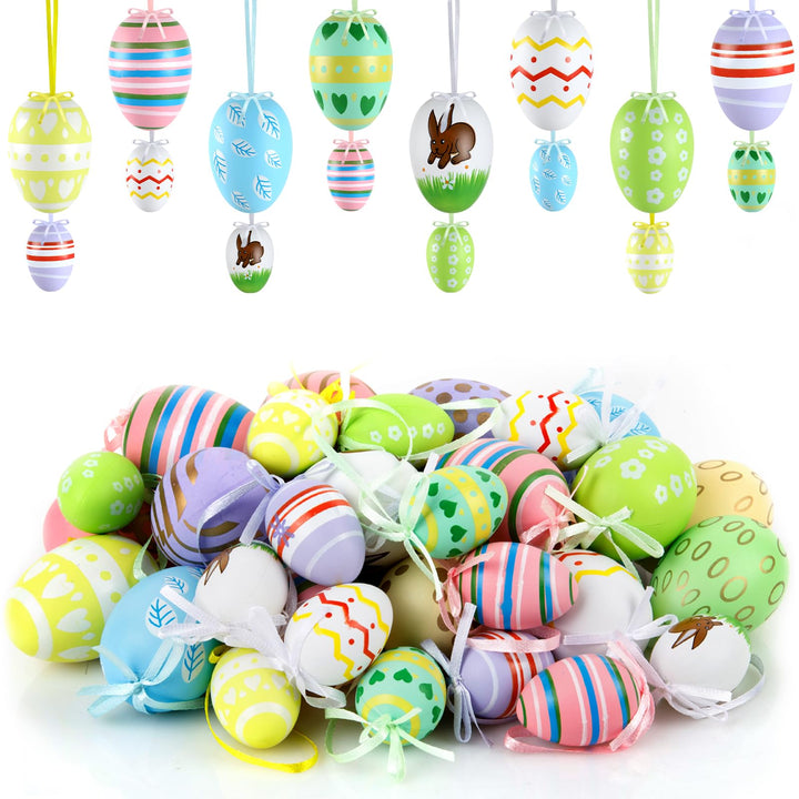 Ruibinlee 40 Stück Ostereier zum Aufhängen,Bunte Ostereier Plastik,Hängdeko für Ostern,Plastik Eier