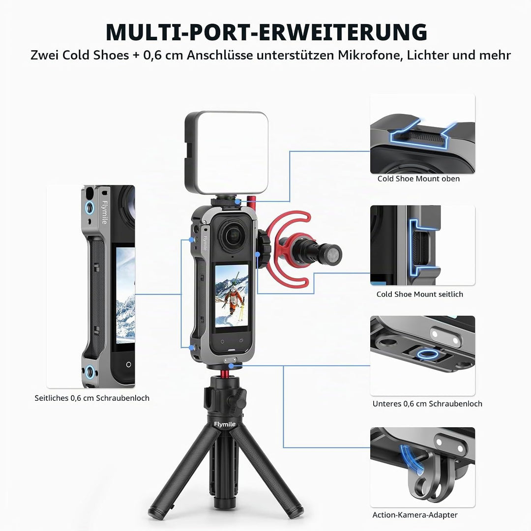 Metall-Schutzgehäuse für Insta360 X5, Schutzrahmen Case Cage Aluminiumrahmen mit Silikon-Objektivsch