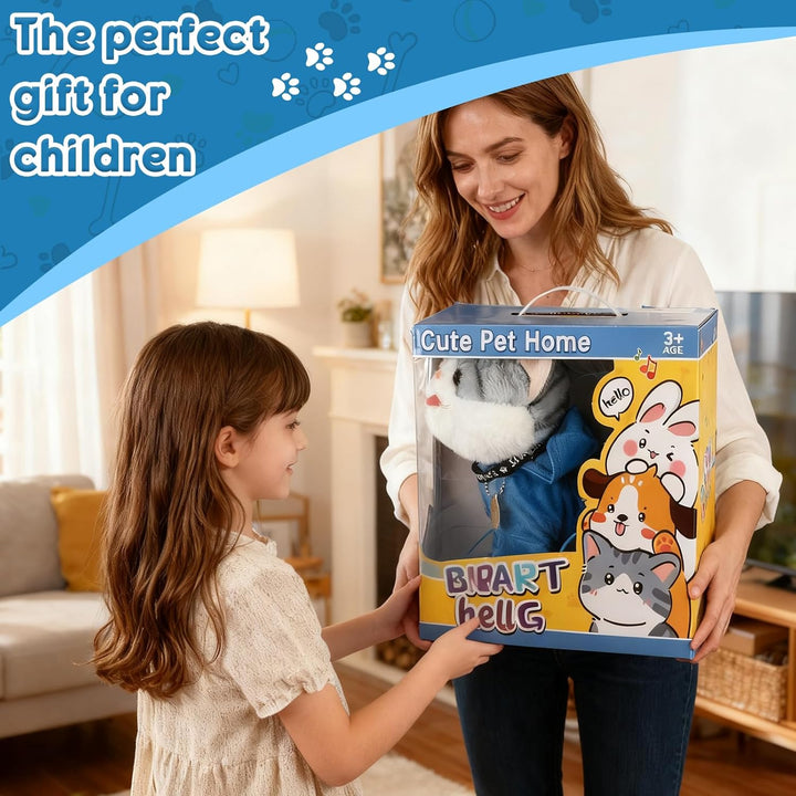 GuKKK Nteraktives Haustier Katze, Spielzeug Katze für Kinder, Katzen Ahre Kuscheltier Spielzeug, mit