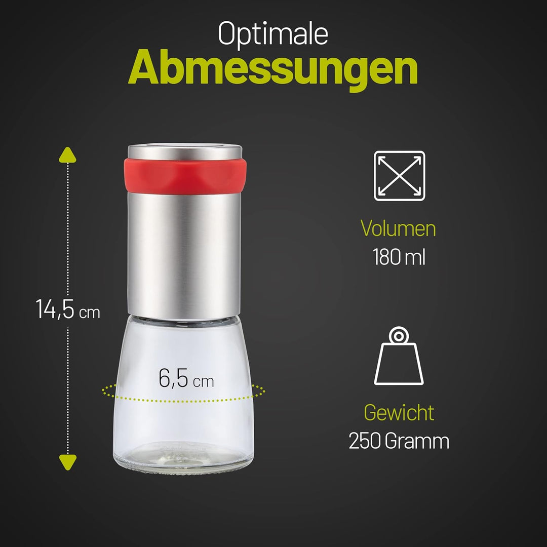 Chilimühle aus Edelstahl & Glas | Gewürzschneider Schneidwerk - Chilischneider für grobe Gewürze & C