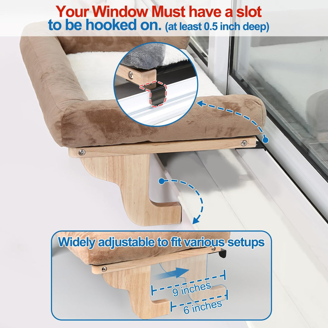 Zakkart Katzen-Sitzstange für Fensterbank mit Nackenrolle, orthopädisches Hängematten-Design mit hoc