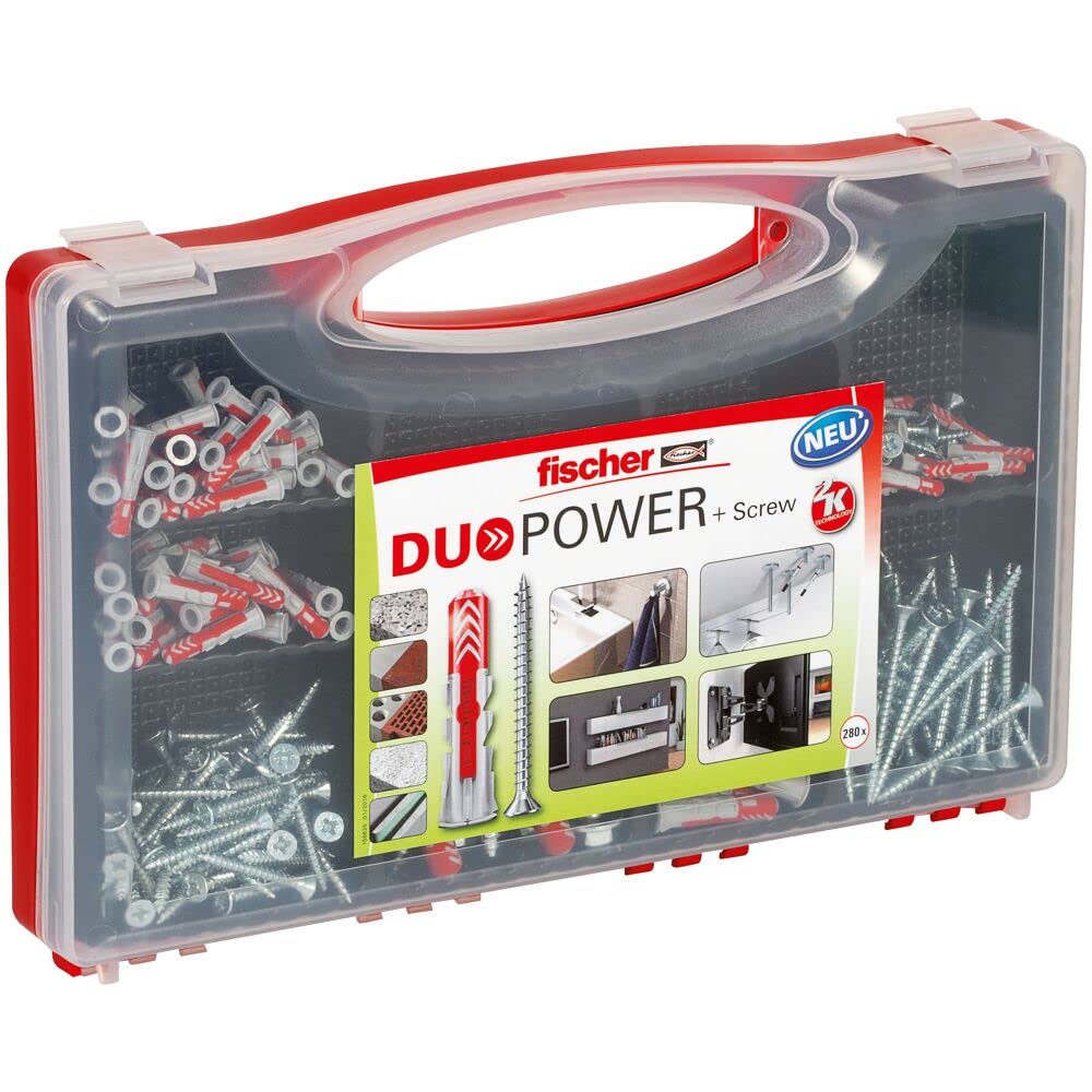 fischer RED-BOX DUOPOWER + Schrauben, Sortimentbox, 280-teilig mit Schrauben & DUOPOWER Dübeln in ve