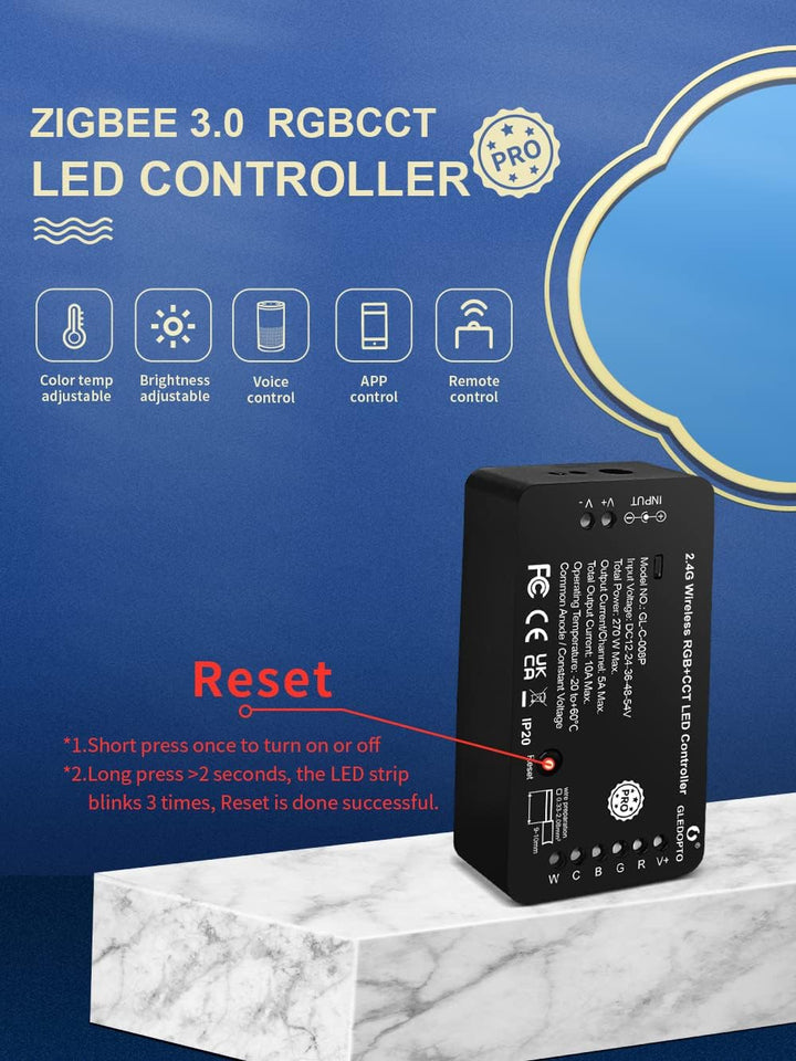GLEDOPTO RGBCW Mit RESET-LED-Controller ZIGBEE3.0+2.4G Doppelter weisser und farbiger Lampenstreifen