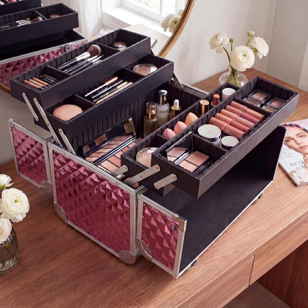 N&BF Kosmetikkoffer Gross Rosé Diamond | Abschliessbarer Schminkkoffer & Beautycase aus Aluminium |