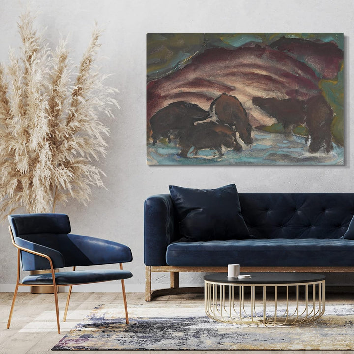 Printed Paintings Leinwand (80x60cm): Franz Marc - Wildschweine am Wasser (1910/1911) 80x60 cm, 80x6