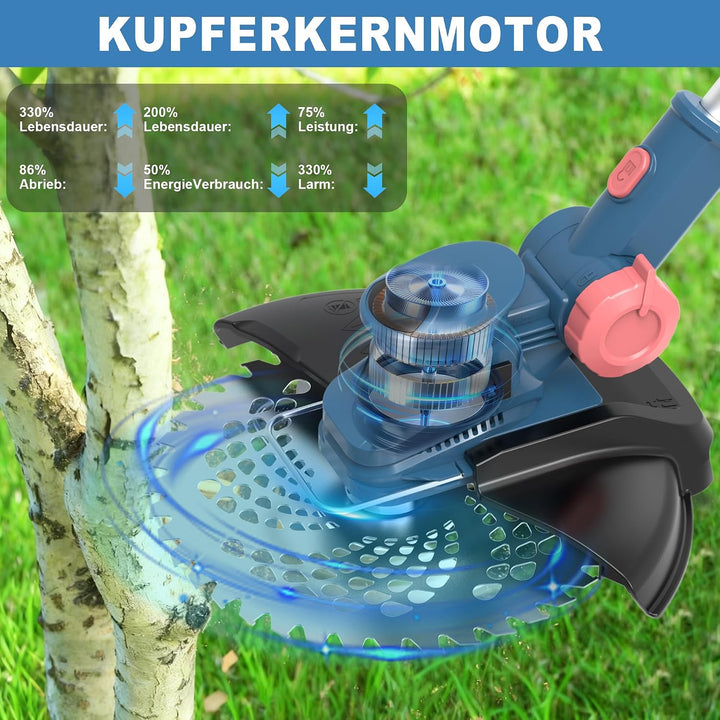 Rasentrimmer mit Akku 21V,Akku Rasentrimmer für Makita Akku,freischneider mit unkrautbürste,2-in-1 F