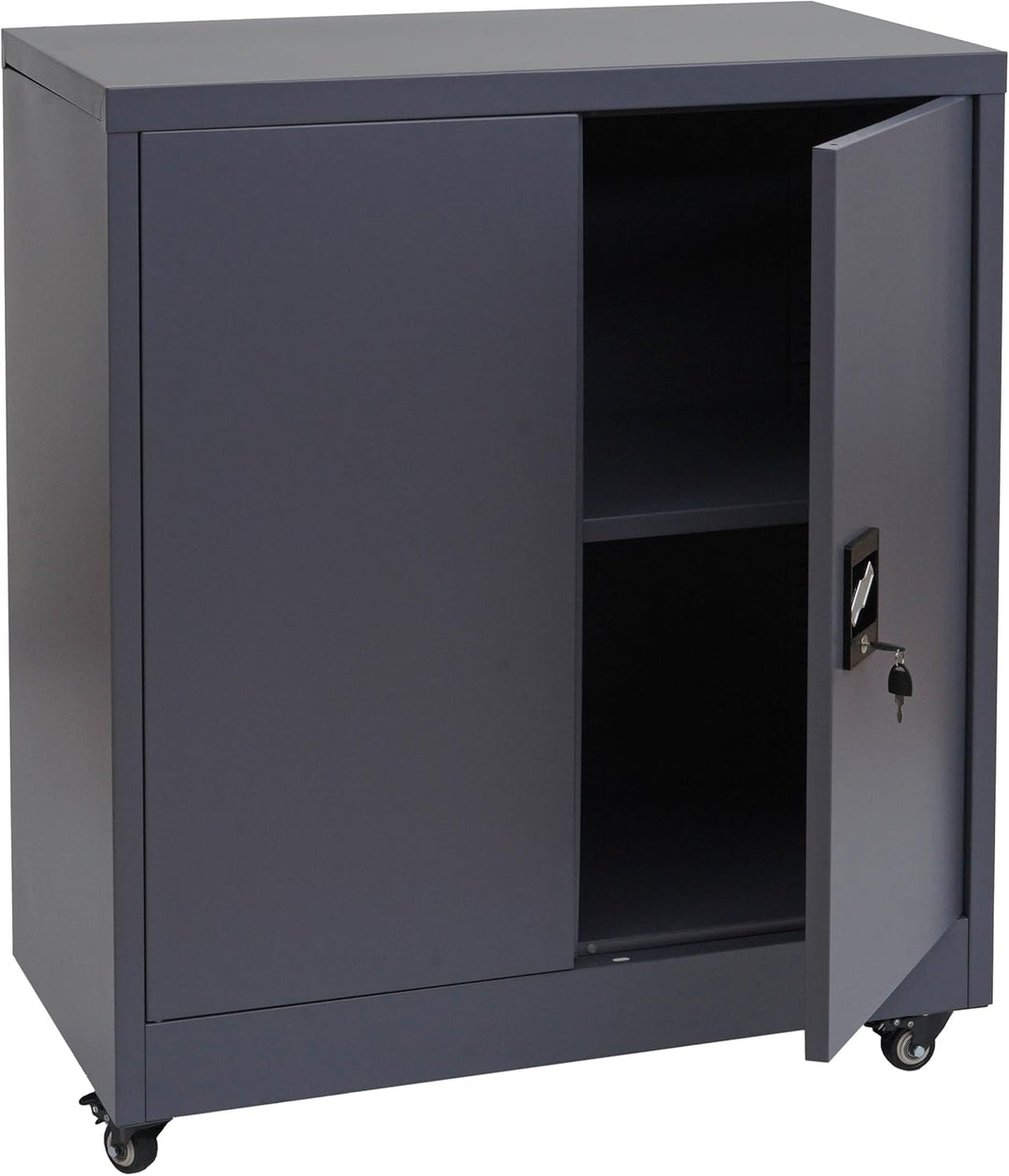 Aktenschrank HWC-O50, Büroschrank Stahlschrank mit Rollen, 2 Türen abschliessbar, Stahl 98x80x40cm -