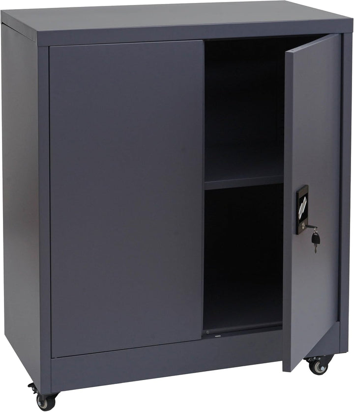 Aktenschrank HWC-O50, Büroschrank Stahlschrank mit Rollen, 2 Türen abschliessbar, Stahl 98x80x40cm -