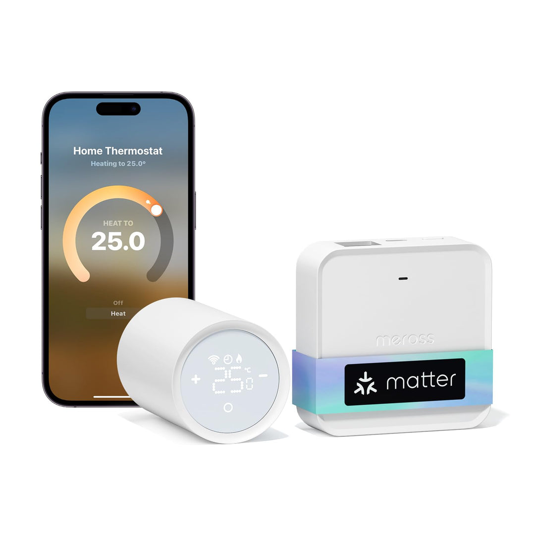 Meross Matter Heizkörperthermostat mit Hub, WLAN Heizungsthermostat Kompatibel Smart Thermostat WLAN