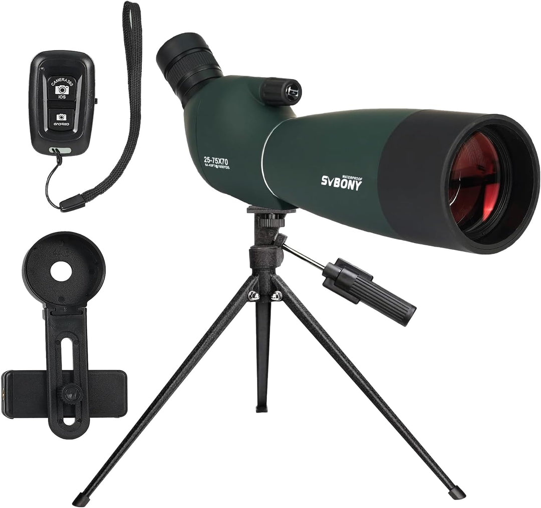 Svbony SV28PLUS Spektiv für Vogelbeobachtung, 25-75×70mm mit Kabellosem Controller, BAK4 A5 Weinrote