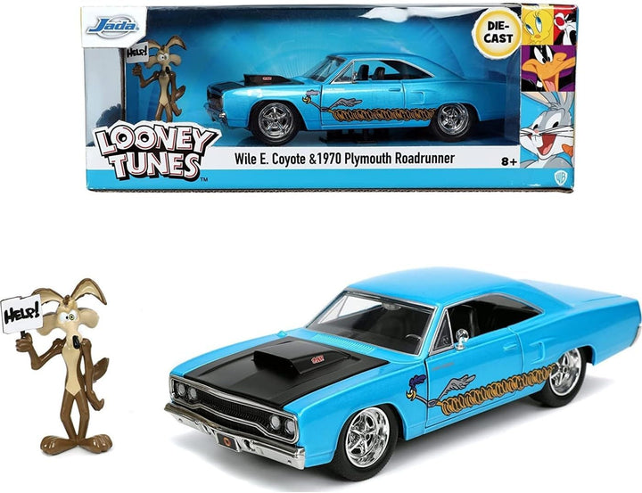 Jada Toys Looney Tunes Road Runner, 1970 Plymouth, Modellauto, Spielzeugauto, zu öffnende Türen, Mot