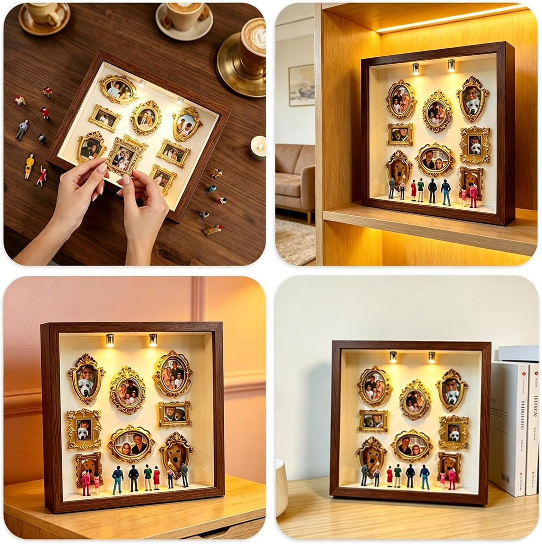 DIY Mini Museum Silhouette Box, Foto Erinnerungsanzeige Set mit 8 Mini Bilderrahmen Gold &amp; 8 Zufälli