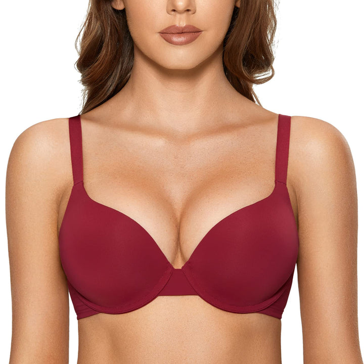DOBREVA Damen Push Up Bügel BH Soft T Shirt BHS mit Licht Gepolstert Komfort Sexy 70AA Cerise, 70AA