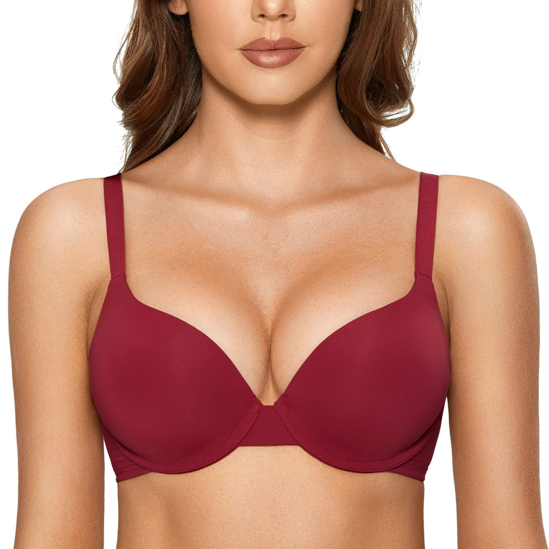 DOBREVA Damen Push Up Bügel BH Soft T Shirt BHS mit Licht Gepolstert Komfort Sexy 75AA Cerise, 75AA