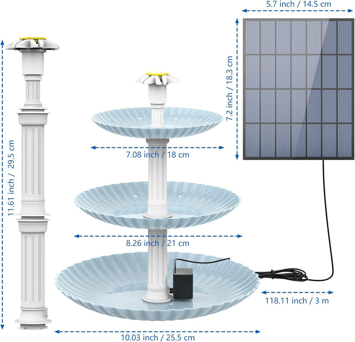 AISITIN DIY Deko Brunnen,Vogeltränke Sets mit 3,5W Solar Springbrunnen, 3 stufige Vogelfütterer für