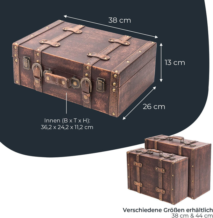 HMF VKO103 Vintage Koffer aus Holz | 38 x 26 x 13 cm | Gross | Deko Klassik 38 cm Klassik, 38 cm Kla