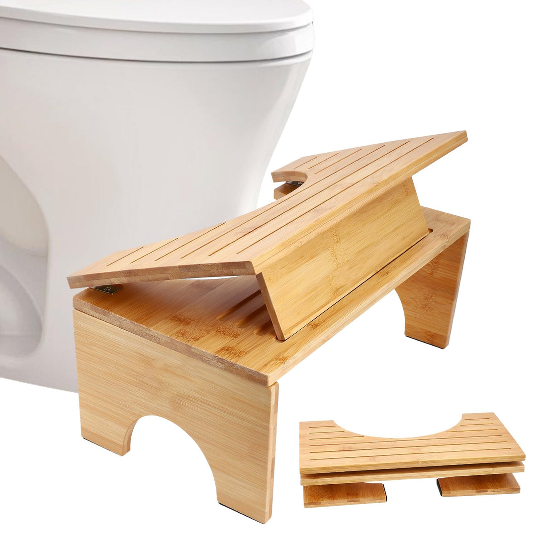 Klappbar Toilettenhocker aus Bambus,Toilettenhocker Erwachsene mit 4-stufige Winkelverstellung,Rutsc