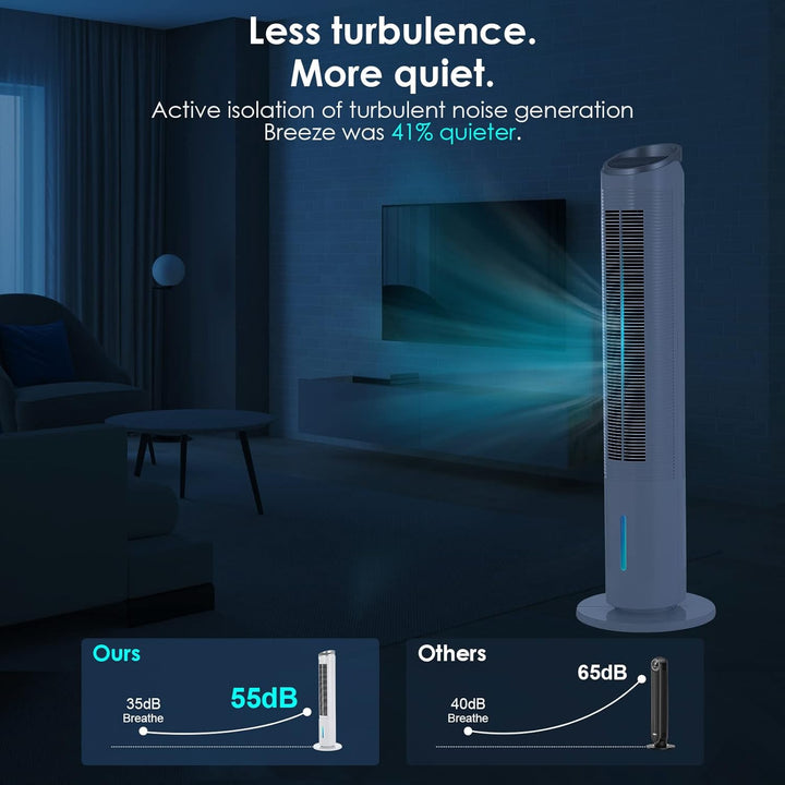101CM Turmventilator mit Fernbedienung und Wasserkühlung, 52° Oszillation, 8 Stunden Timer Befeuchtu