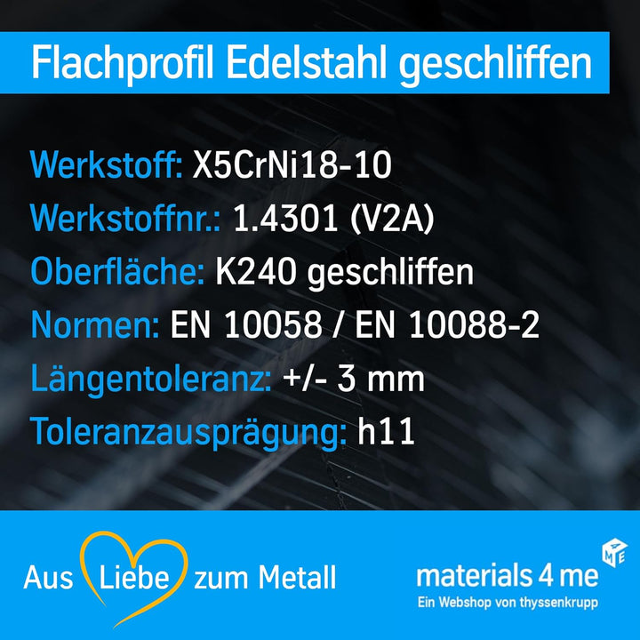 thyssenkrupp Flachprofil Edelstahl geschliffen K240 – Flachstahl Flachstange Flachmaterial – 1.4301
