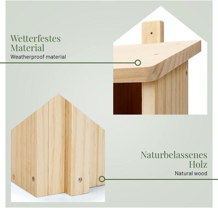 WILDLIFE HOME Nistkasten Halbhöhle – 2er Set für Rotschwänzchen, Rotkehlchen aus Massiv-Holz I Nistk