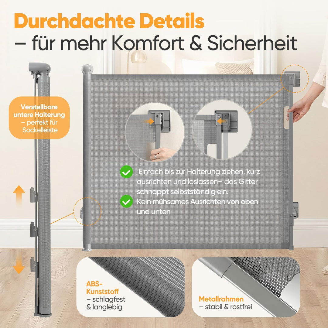 Sekey Treppenschutzgitter Ausziehbar 0-150 cm, Höhe 97 cm, Feste Schraubmontage Türschutzgitter, Kin
