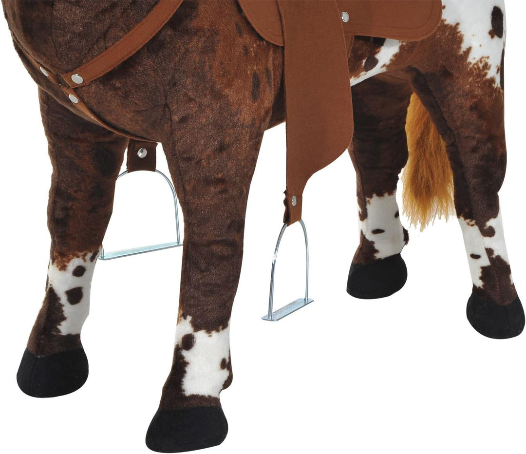HOMCOM Reitpferd Spielpferd zum Reiten Stehpferd mit Sattel, Sound, Steigbügel Plüschpferd für Kinde