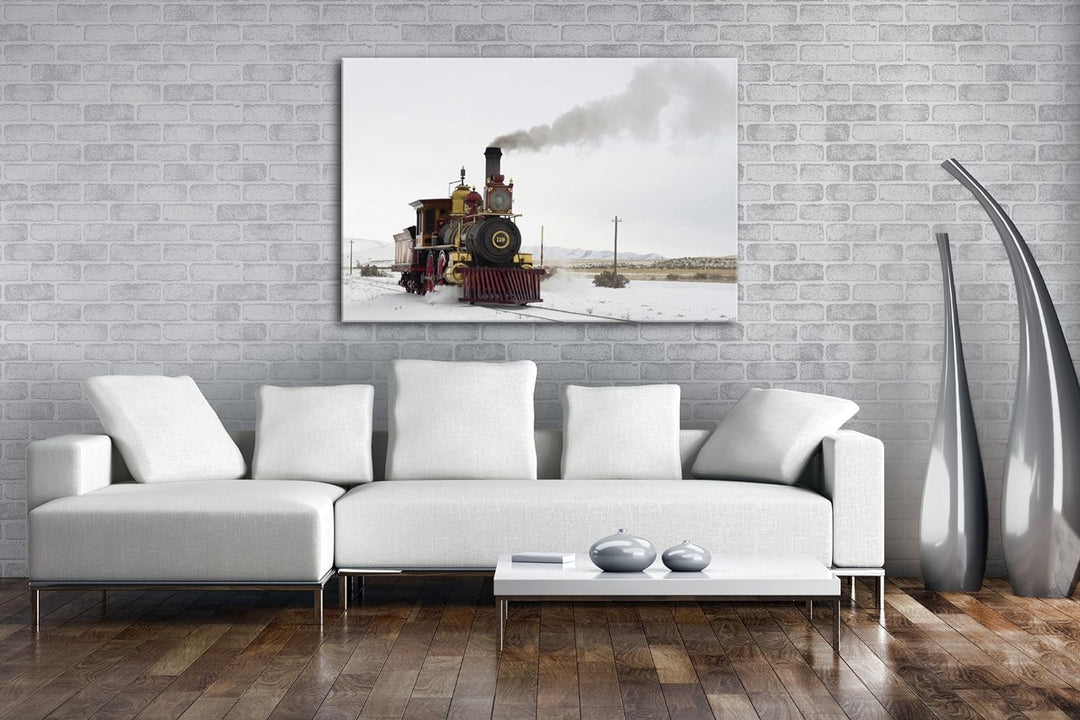 deyoli besondere alte Dampflokomotive Format: 80x60 als Leinwandbild, Motiv fertig gerahmt auf Echth