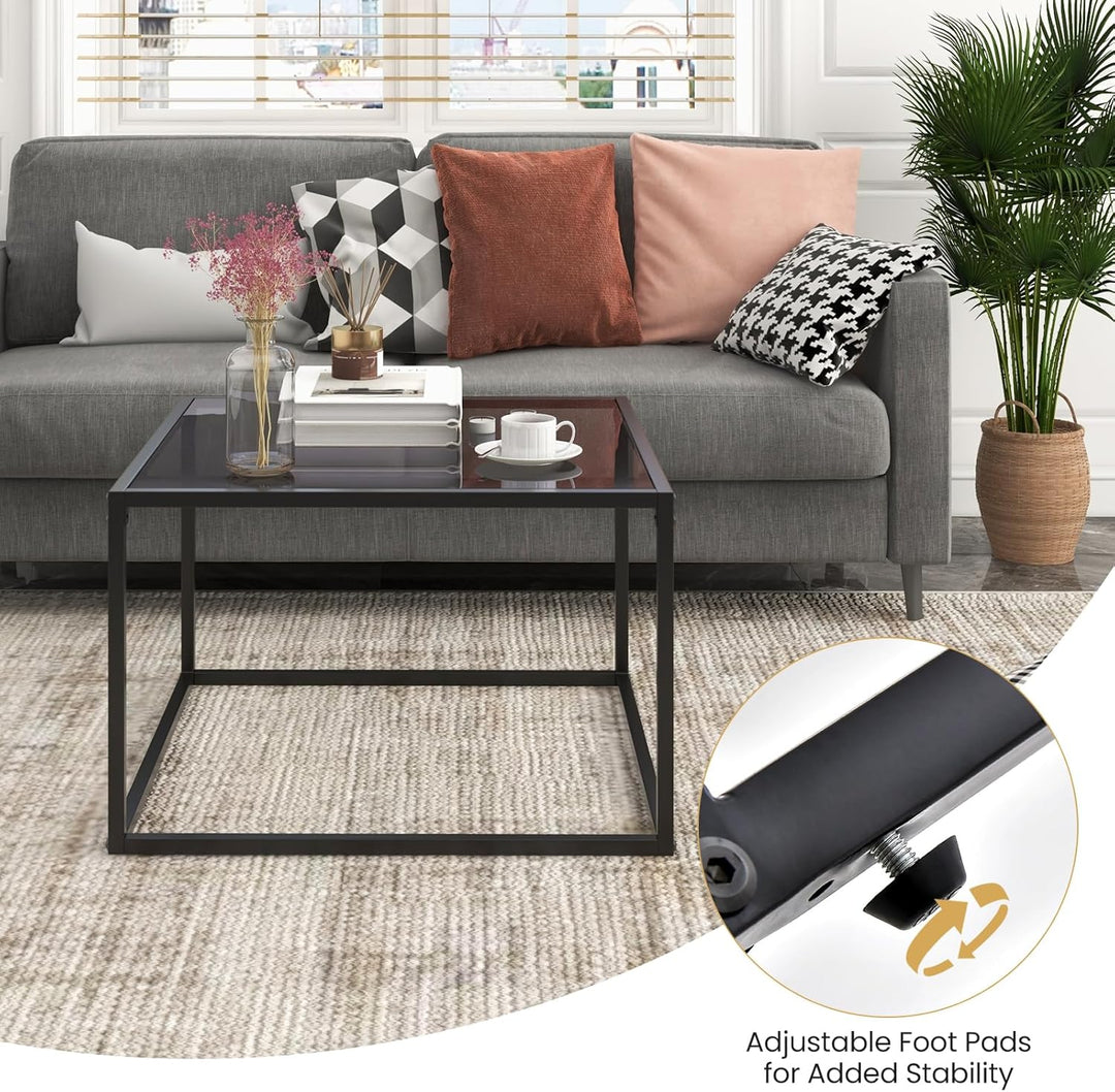 GIANTEX Couchtisch Glas Metall, Glastisch Kaffeetisch Teetisch mit Hartglasplatte, Wohnzimmertisch m